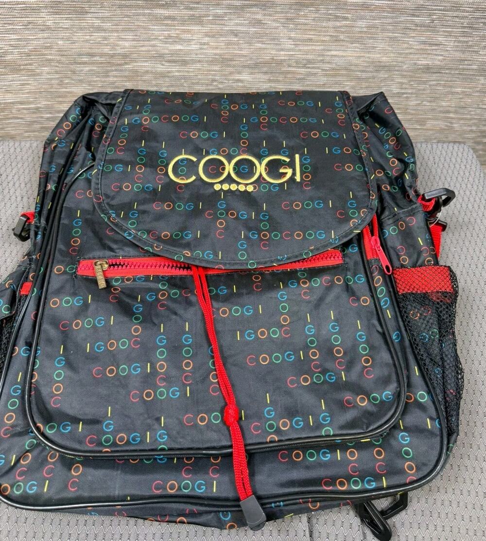 Coogi Black 18" Backpack Soft Case Multicolor Logo Men Water Bottle Pocket Bag